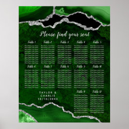 Poster Green and Silver Agate Wedding Seating Chart