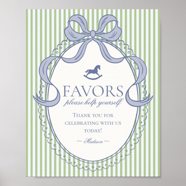 Poster Green Coquette Bow Rocking Horse Favors Sign (Frente)