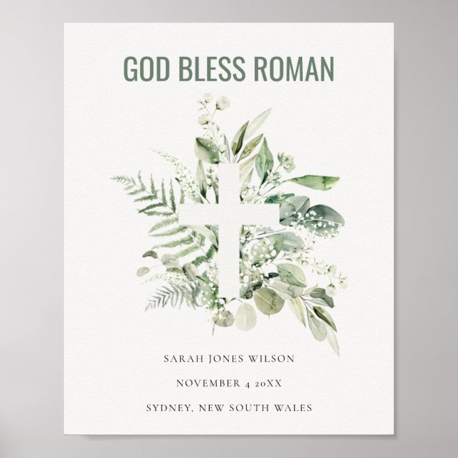Poster Green Eucalyptus Foliage Cross Deus abençoe Roman (Frente)