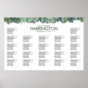 Pôster Green Floral Wedding Reception Seating Chart