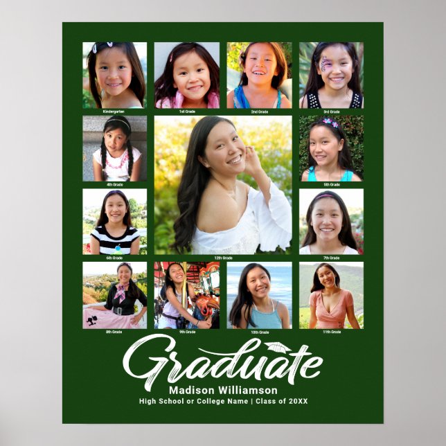 Poster Green Graduation K–12 Photo Collage Script Modern (Frente)