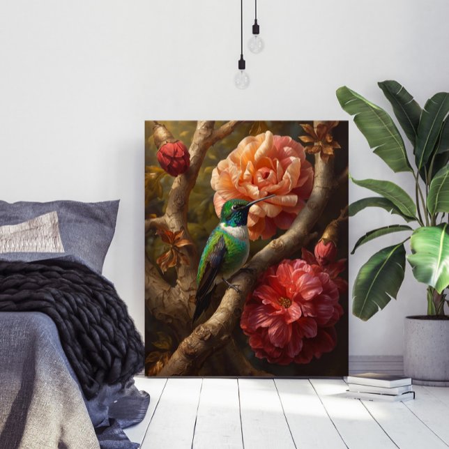 Poster Green Hummingbird Oil Painting Floral Nature (Criador carregado)