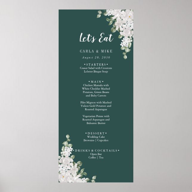 Poster Green Leaf Floral Obrigado e Menu Casamento (Frente)