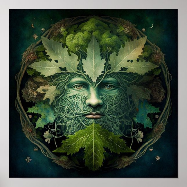 Poster Green Man Mandala Fantasy Art (Frente)