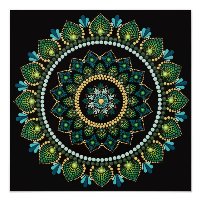 Pôster Green Mandala | Handpainted | Sacred Geometry (Frente)