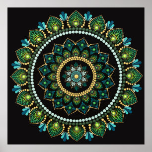 Poster Green Mandala   Pintado manualmente   Geometria Sa