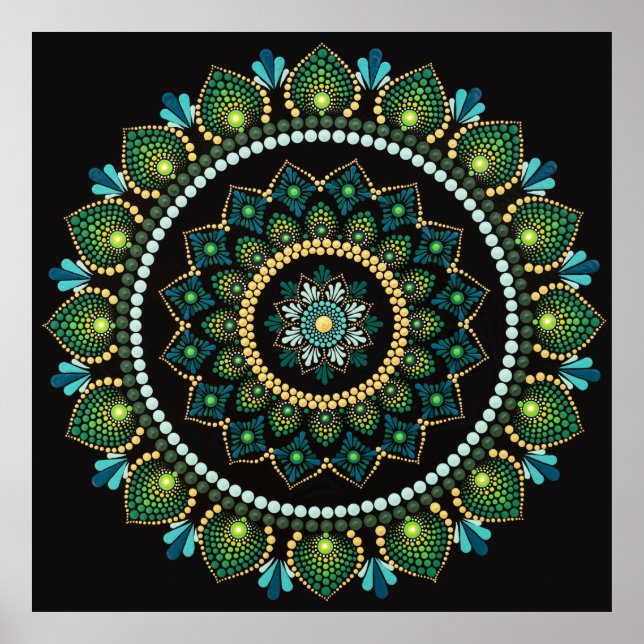 Poster Green Mandala | Pintado manualmente | Geometria Sa (Frente)