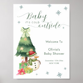 Poster Green Modern Winter Snowman Baby Shower Welcome