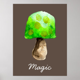 Poster Green Mushroom watercolor cute fungi