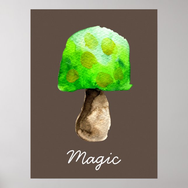 Poster Green Mushroom watercolor cute fungi (Frente)