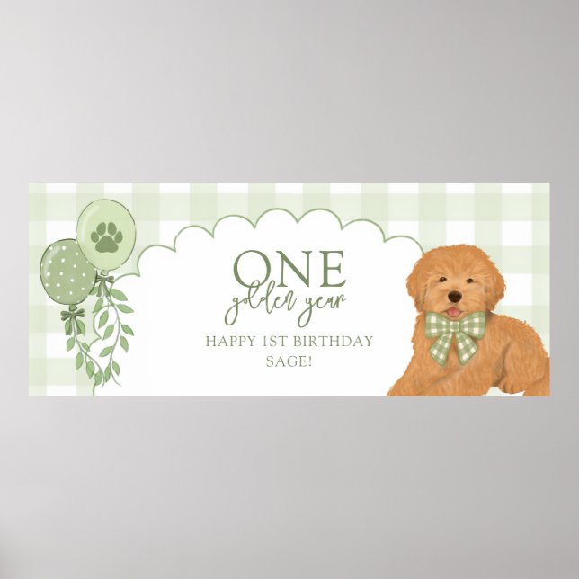 Poster Green One Golden Year Goldendoodle Puppy Birthday (Frente)