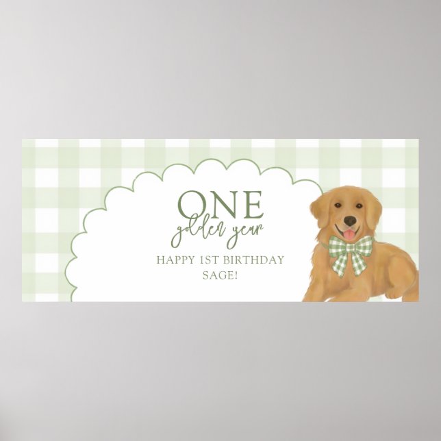 Poster Green One Golden Year Retriever Puppy 1st Birthday (Frente)