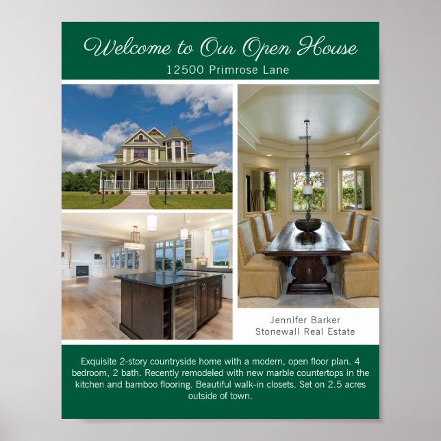 Poster Green Open House Welcome Real Estate Photo (Frente)