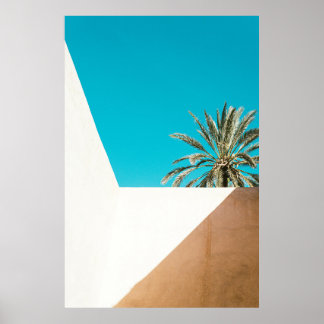 Poster Green palm tree under blue sky in the morning