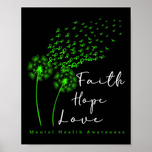 Poster Green Ribbon Dandelion Faith Hope Mental Health Aw