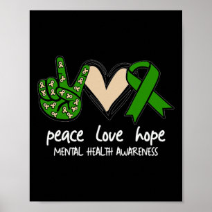 Poster Green Ribbon Peace Love Hope Mental Health Awarene