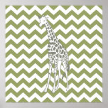 Pôster Green Safari Chevron com Pop Art Giraffe<br><div class="desc">Padrão de Mod Chevron na paleta de cores Safari Moods de Emporio Moffa,  com girafa de pop de arte de um lado.</div>