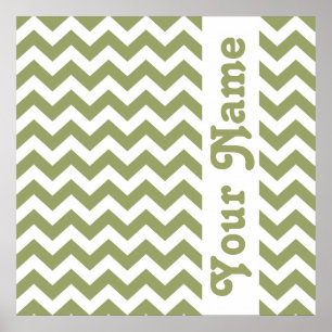 Pôster Green Safari Chevron com texto personalizado