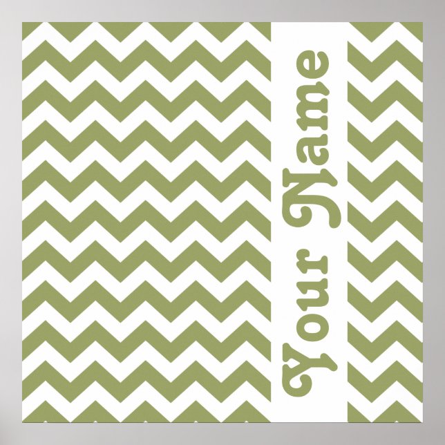 Pôster Green Safari Chevron com texto personalizado (Frente)