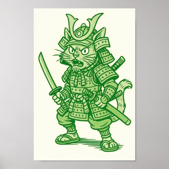 Poster Green Samurai Cat (Frente)