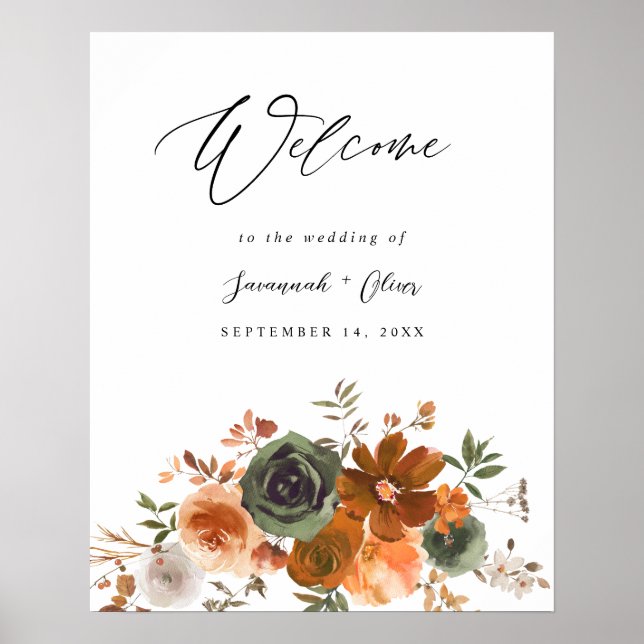 Poster Green & Terra Cotta Floral Welcome (Frente)