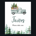 Poster Green Truck Woodland Animals Favor Sign<br><div class="desc">Green Truck Woodland Animals Favor Sign</div>