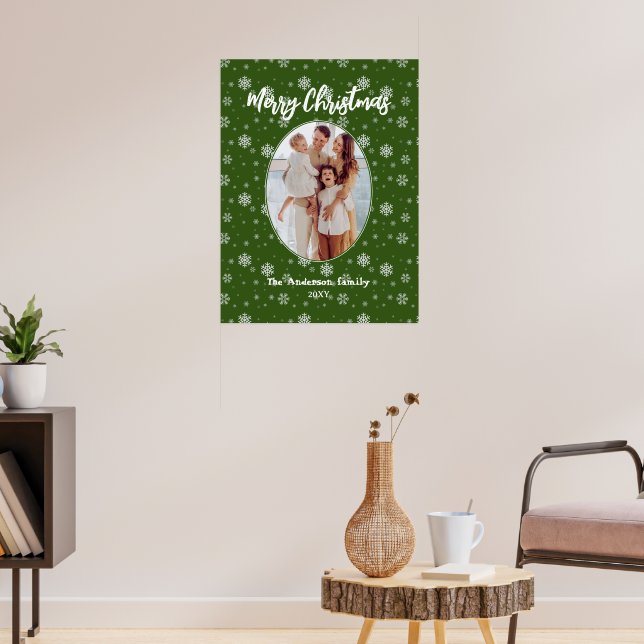 Poster Green White Modern Family Foto Feliz Natal (Sala de Estar 3)