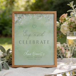 Poster Green Wildflower Sip and Celebrate Sign