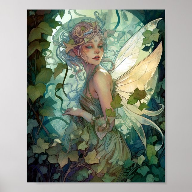 Poster Green Woodland Fairy Fantasy Art (Frente)