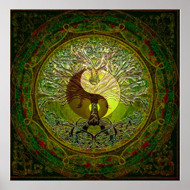 Pôster Green Yin Yang com Árvore da Vida (Frente)