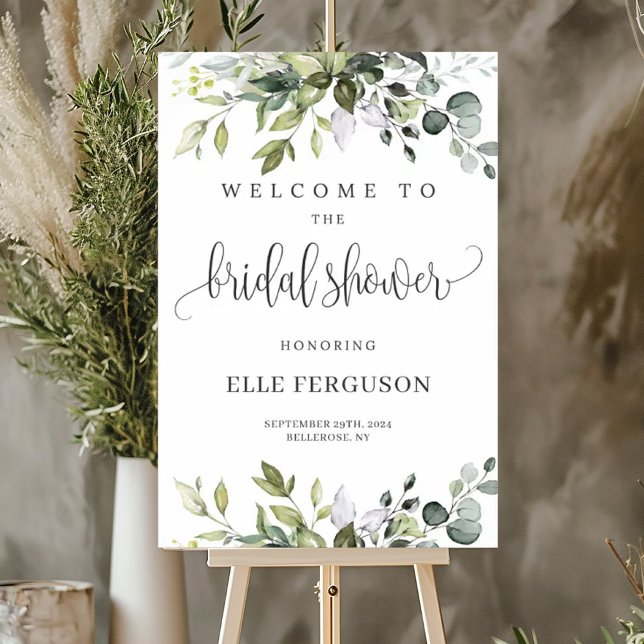 Poster Greenerage foliage boho chá de panela sinal de boa (Greenery foliage boho bridal shower welcome sign)