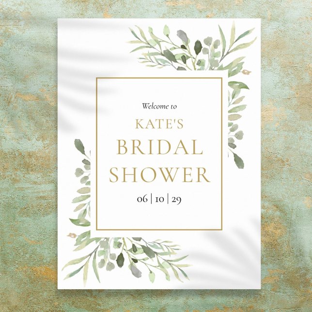Poster Greenerage Foliage Dourado Chá de panela Bem-vindo (Greenery Foliage Gold Bridal Shower Welcome Poster)