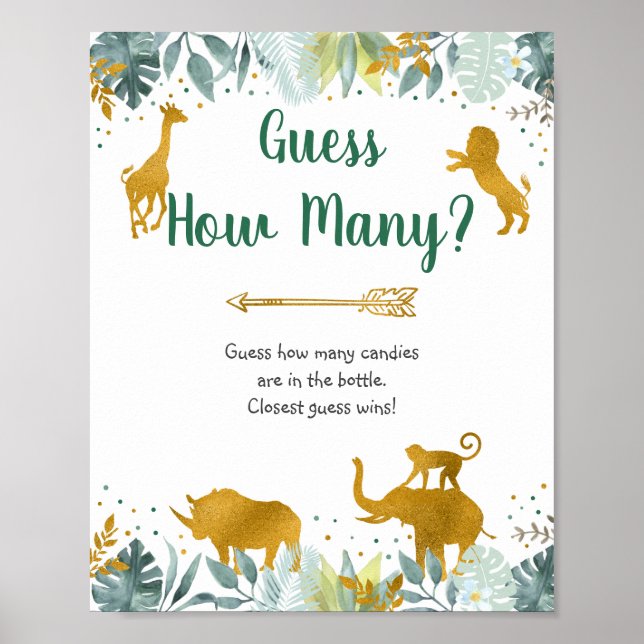 Poster Greenerar Dourado Safari Adivinha Quantos Sinais D (Frente)