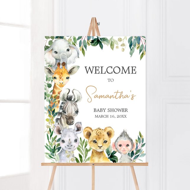 Poster Greenerd Wild One Safari Chá de fraldas bem-vindo (Safari Baby Shower Welcome Sign)