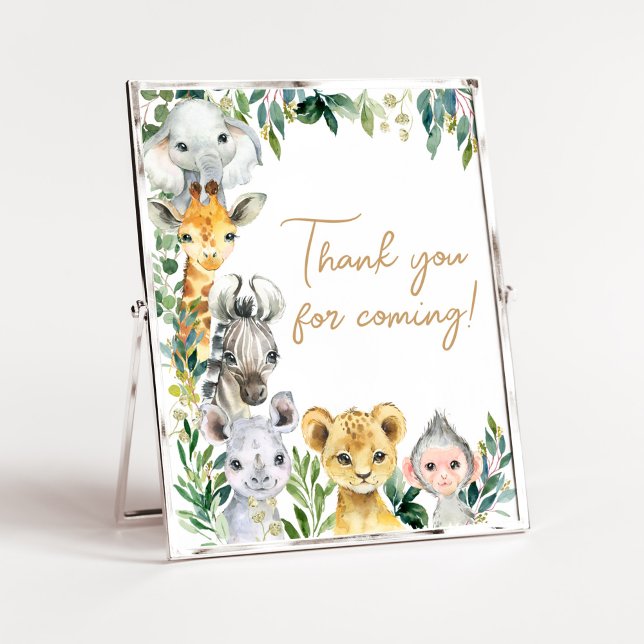 Poster Greenerd Wild One Safari Obrigado por vir (Safari Baby Shower Thank you for Coming Sign)