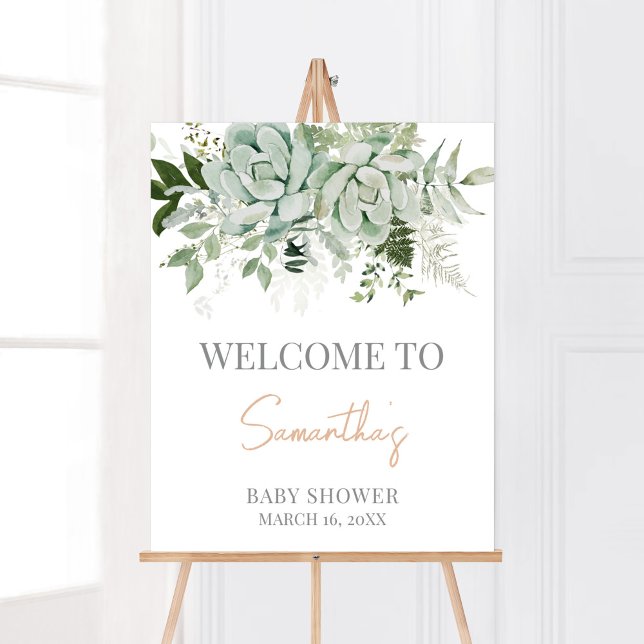 Poster Greenerent Succulents Chá de fraldas Bem-vindo (Succulent Gender Neutral Baby Shower Welcome Sign)