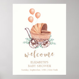 Poster Greenerler Stroller Balloon Chá de fraldas Bem-vin