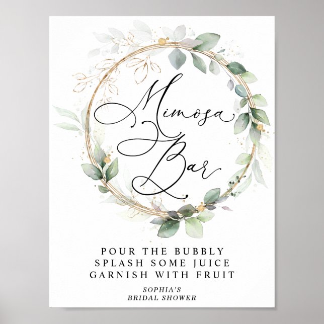Poster Greenery and Gold Bridal Shower Mimosa Bar (Frente)