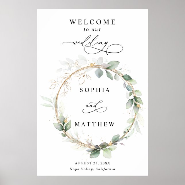 Poster Greenery and Gold Wedding Welcome (Frente)
