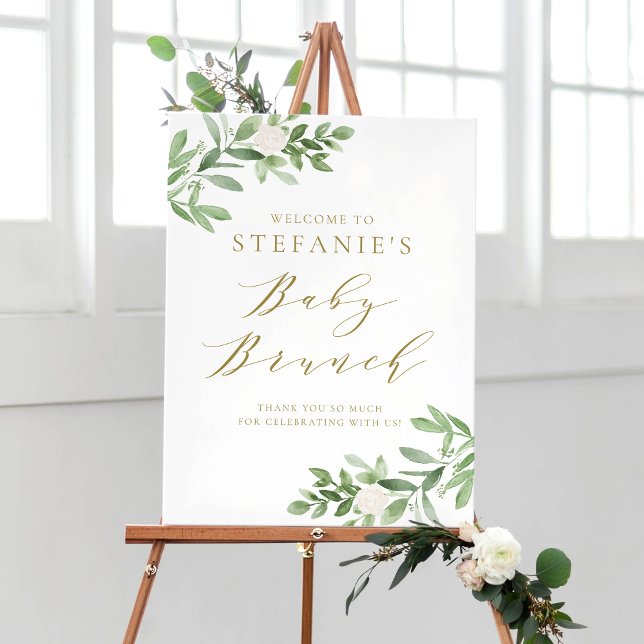 Poster Greenery and White Flowers Baby Brunch (Criador carregado)
