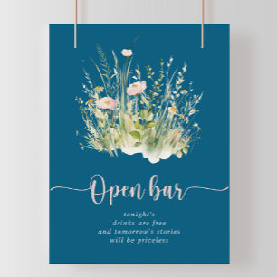 Poster Greenery Boho Wildflower Marinho Bar Aberto