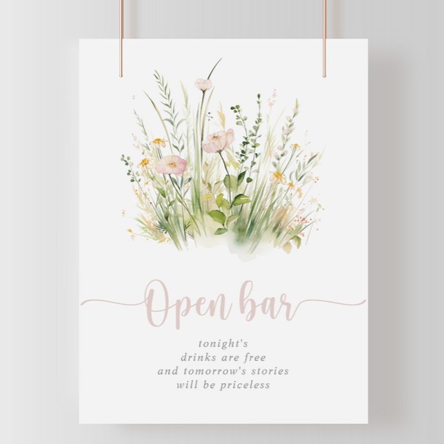 Poster Greenery Boho Wildflower Sinal de Bar Aberto (Criador carregado)