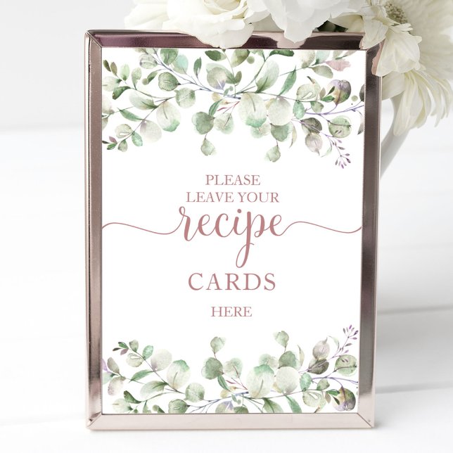 Poster Greenery Bridal Shower Recipe Cards Sign (Criador carregado)