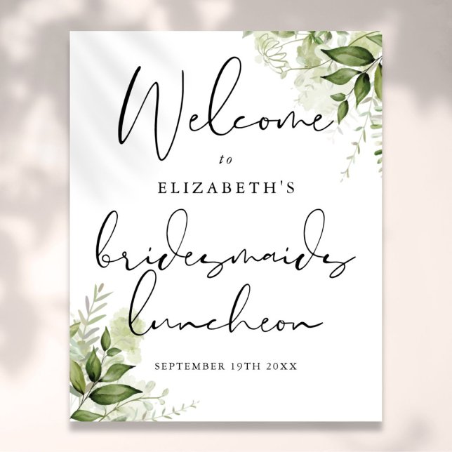 Poster Greenery Bridesmaids Luncheon - Sinal de Boas-vind (Greenery Bridesmaids Luncheon Welcome Sign)