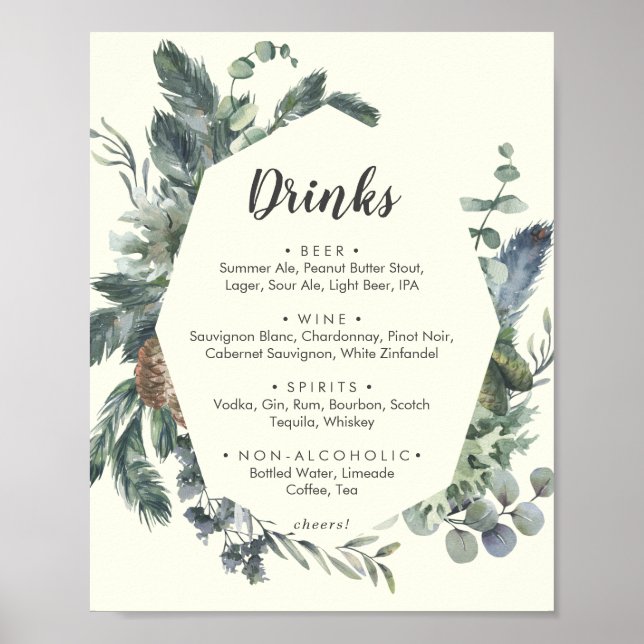 Poster Greenery de inverno | Indicativo De Menu "Drinks"  (Frente)