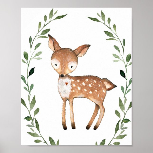 Poster Greenery Deer Woodland Animal Nursery Wall Art (Frente)