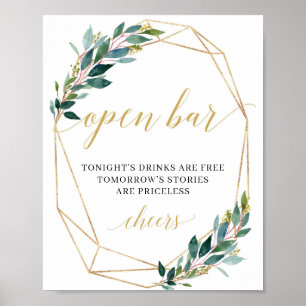 Poster Greenery eucalipto dourado sinal de bar aberto