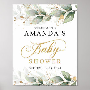 Poster Greenery eucalipto ouro deixa sinal de boas-vindas