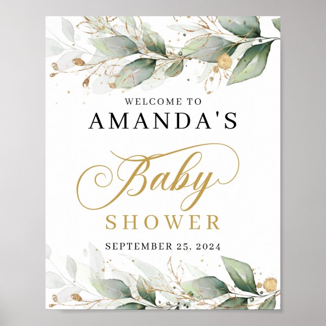 Poster Greenery eucalipto ouro deixa sinal de boas-vindas (Frente)