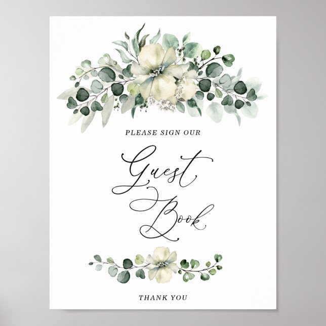 Poster  Greenery Eucalyptus Bridal Shower Guest Book (Frente)